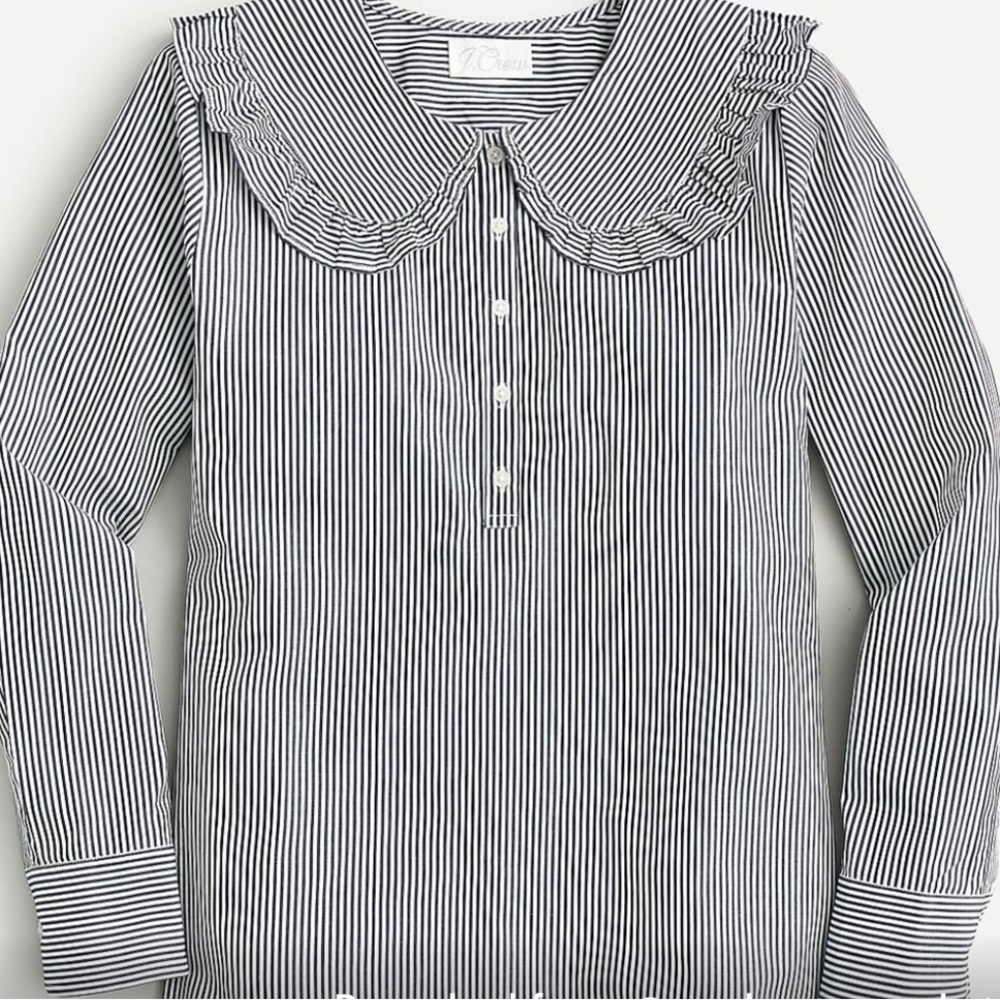 J. Crew Oversized Ruffle-Collar Shirt Women's 6 Black & White Striped AW714